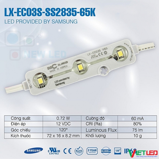 LED HÀN QUỐC MODULE 3 BÓNG VÀNG 