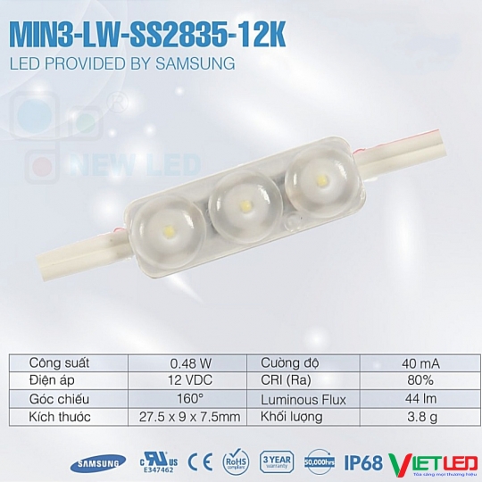LED MODULE 3 BÓNG HÀN QUỐC MINI ÁNH SÁNG TRẮNG